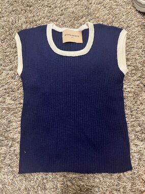 Issey Miyake Navy Tank with Cream Trim